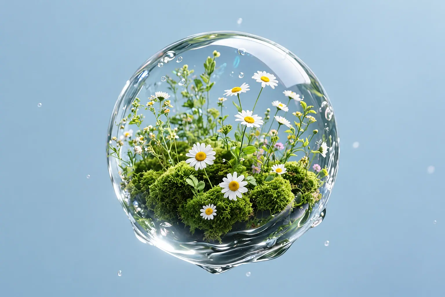 Garden suspended inside a transparent glass sphere